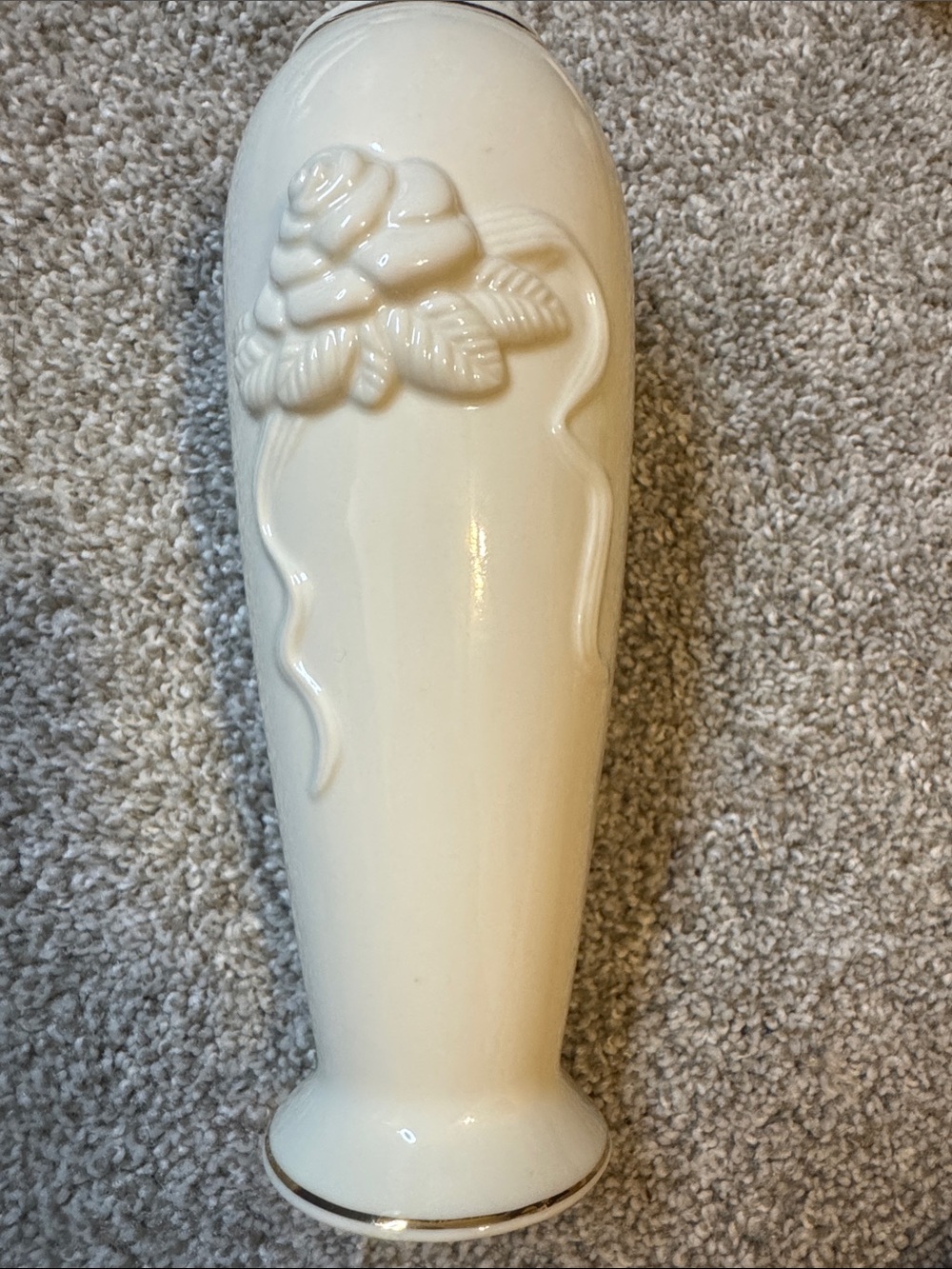 Vintage Lenox Cream Ceramic Bud Vase with Raised Floral Motif and Gold Trim
